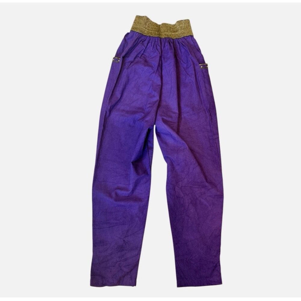 VTG Varda Garfinkel Purple Gold Funky Festival Boho Embellished Pants size M - Picture 10 of 10